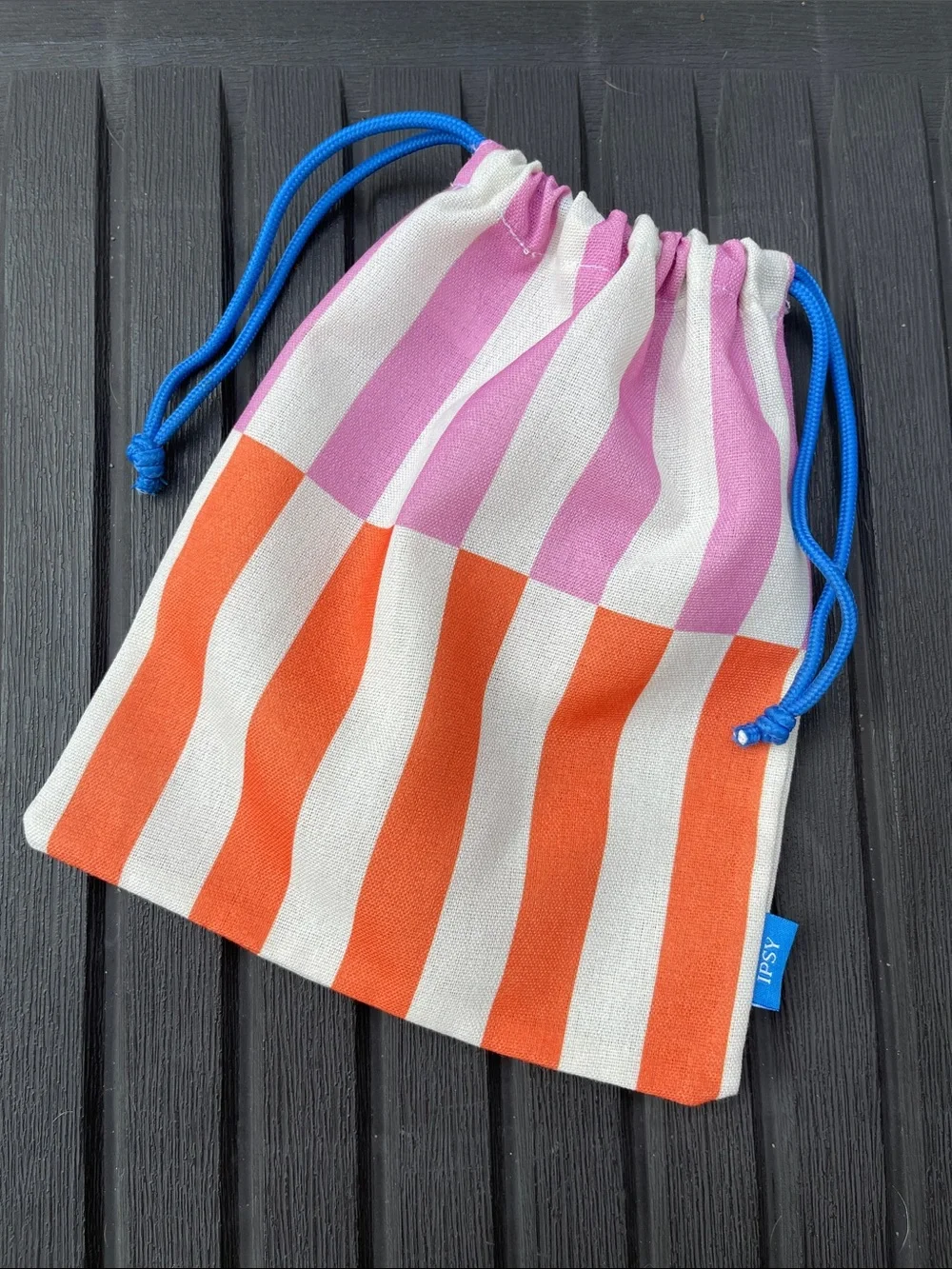Ipsy - Striped Pink and Orange Makeup Bag